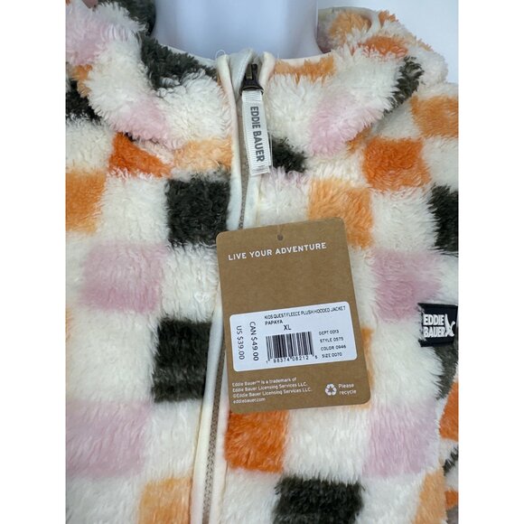 Eddie Bauer Kids Dust Fleece Plush Hooded Jacket Checkered Print XL - Picture 3 of 13